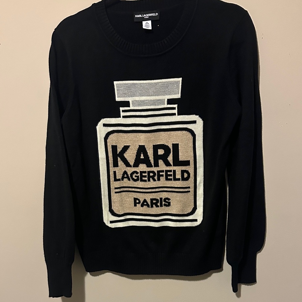 Karl Lagerfeld Black and Cream Logo Sweater - Picture 2 of 5